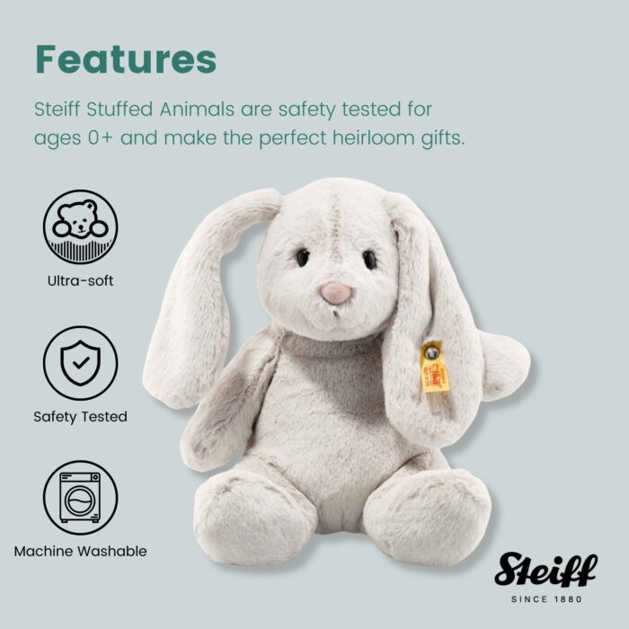 Steiff Soft Cuddly Friends Hoppie Rabbit, Light Grey, 28 cm, 80470, Rainy Day - Image 3