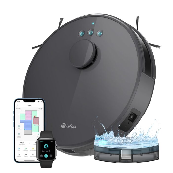 Lefant M2 Robot Vacuum Cleaner with Mop, Powerful 6000Pa Suction, dToF Laser Navigation, 2.4G/5G Wi-Fi, App/Alexa/Apple Watch Control, 140min Runtime, Ideal for Pet Hair, Carpets & Hard Floors