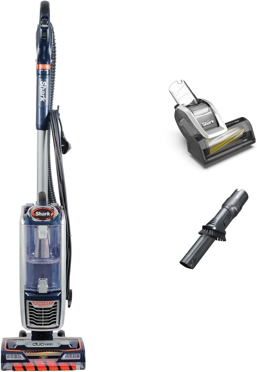 61OSuyhPdcL._AC_SL1400 Shark Corded Upright Vacuum Cleaner,0.83L with Anti Hair Wrap Technology & DuoClean, Pet Model, Powered Lift-Away, LED Headlights, Anti-Allergen, 8m Cord, 750W, 3 Attachments, Navy/Orange, NZ801UKT