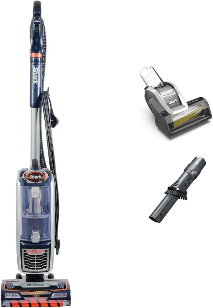 Shark Corded Upright Vacuum Cleaner,0.83L with Anti Hair Wrap Technology & DuoClean, Pet Model, Powered Lift-Away, LED Headlights, Anti-Allergen, 8m Cord, 750W, 3 Attachments, Navy/Orange, NZ801UKT