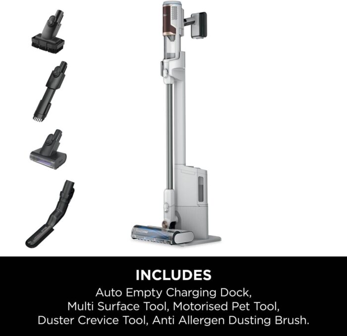 Shark Clean & Empty Cordless Vacuum Cleaner with Auto-Empty System, Lightweight Anti Hair Wrap Vacuum with Pet & Crevice Tools, 40 Mins, Charging Dock, LED Headlights, White,Mohogany, BU3521UKTSB