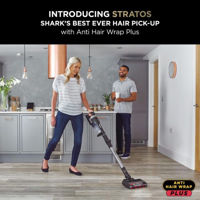 Shark Stratos Cordless Stick Vacuum Cleaner Pet Pro with Anti Hair Wrap Plus, 120 Mins Run-Time (2 Batteries), Clean Sense IQ & Anti-Odour, Pet, Crevice & Multi-Surface Tools, Charcoal/Silver IZ420UKT