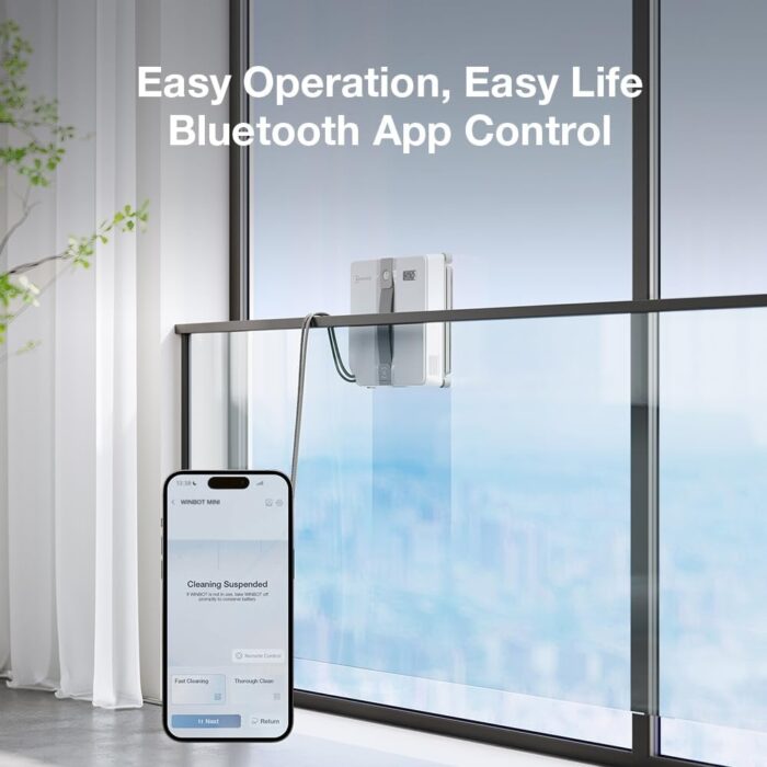 ECOVACS WINBOT MINI Window Cleaning Robot - Compact Design, Dual Nozzles with Ultrasonic Spray, 9-stage Protection System, Intelligent Path Planning, 3 Cleaning Modes, Anti-Slipping System - Grey