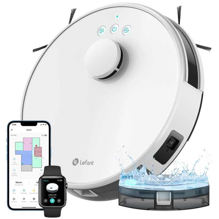 Lefant M2 Robot Vacuum Cleaner with Mop, Powerful 6000Pa Suction, dToF Laser Navigation, 2.4G/5G Wi-Fi, App/Alexa/Apple Watch Control, 140min Runtime, Ideal for Pet Hair, Carpets & Hard Floors