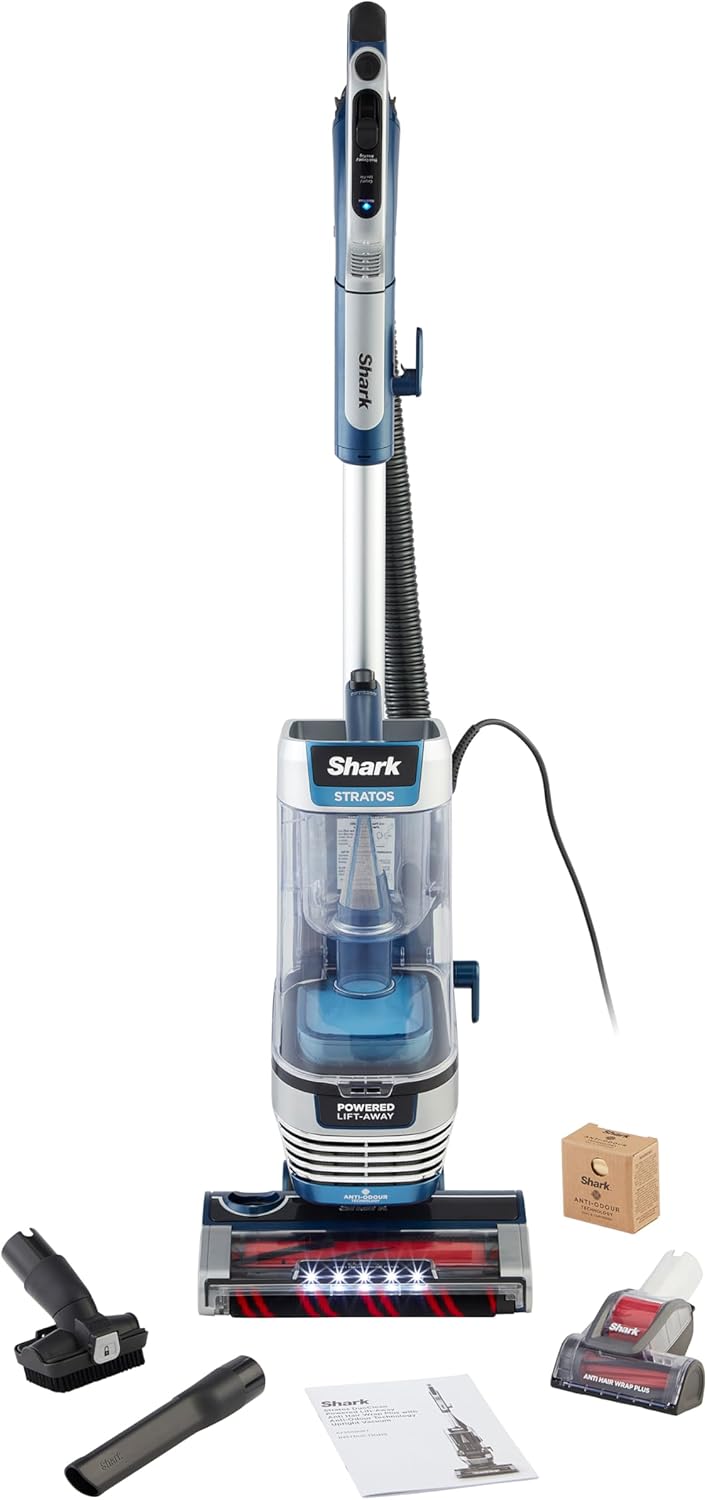 61dlWzGJHvL._AC_SL1500 Shark Stratos XL 2.6 Litre Corded Upright Vacuum Cleaner with Anti Hair Wrap Plus & Anti Odour, Pet, Crevice and Multi-Surface Tools, Transforms to Portable Vacuum, 800W 2.6 ltrs, Navy Blue AZ3000UKT