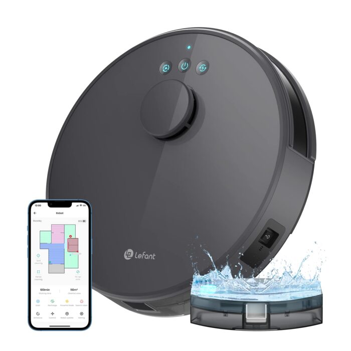 Lefant M2 Robot Vacuum Cleaner with Mop, Powerful 6000Pa Suction, dToF Laser Navigation, 2.4G/5G Wi-Fi, App/Alexa/Apple Watch Control, 140min Runtime, Ideal for Pet Hair, Carpets & Hard Floors