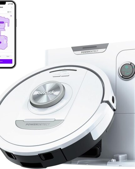 Shark PowerDetect Robot Vacuum with 60-Day Self-emptying Base - For Carpets, Hard Floors and Pet Hair - 3D LiDAR Navigation - Wi-Fi / App - Odour Cartridge and 2 Brushes Incl. - White