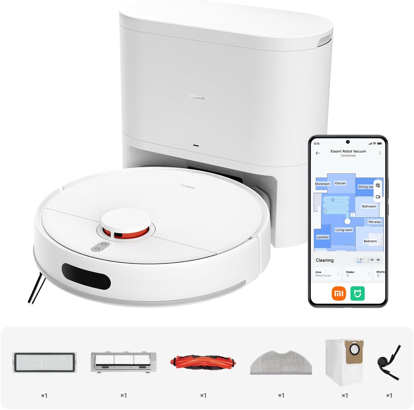 61h6FZILm2L._AC_SL1500 XIAOMI H40 Self-Emptying Robot Vacuum with Mop, Up to 90 Days Freedom from Maintenance, Powerful 10000Pa Suction, LDS Navigation,Anti-Tangle System, App and Voice Control
