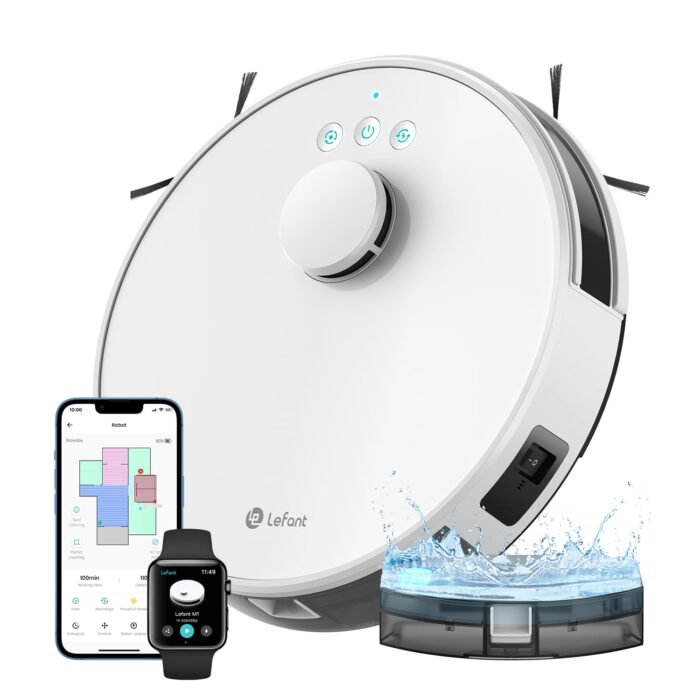 Lefant M2 Robot Vacuum Cleaner with Mop, Powerful 6000Pa Suction, dToF Laser Navigation, 2.4G/5G Wi-Fi, App/Alexa/Apple Watch Control, 140min Runtime, Ideal for Pet Hair, Carpets & Hard Floors