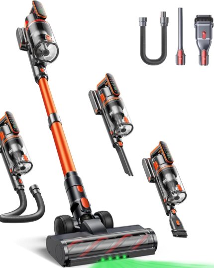 Cordless Vacuum Cleaner 50KPA/600W/65 Mins Cordless Stick Vacuum with Touch Screen, Anti-tangle&AUTO Mode,Wall Charging Powerful Handheld Vacuums for Home Carpet/Car/Pet Hair - Ideal for UK Homes