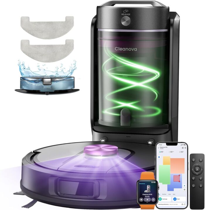 Vexilar Robot Vacuum and Mop with Multi-Cyclone Bagless Self Emptying Docking Station, 10000Pa Suction, LiDAR Navigation, 5 Maps, 180Min Runtime, Robotic Vacuum for Pet Hair, Carpet and Hard Floor