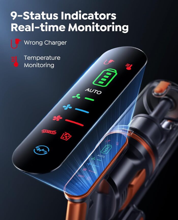 Cordless Vacuum Cleaner 50KPA/600W/65 Mins Cordless Stick Vacuum with Touch Screen, Anti-tangle&AUTO Mode,Wall Charging Powerful Handheld Vacuums for Home Carpet/Car/Pet Hair - Ideal for UK Homes