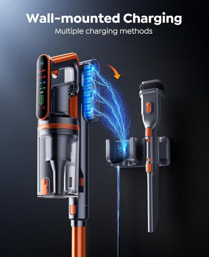 Cordless Vacuum Cleaner 50KPA/600W/65 Mins Cordless Stick Vacuum with Touch Screen, Anti-tangle&AUTO Mode,Wall Charging Powerful Handheld Vacuums for Home Carpet/Car/Pet Hair - Ideal for UK Homes