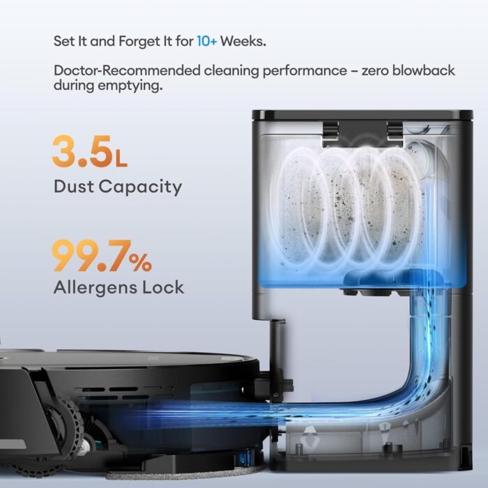 Ultenic T20 Pro Self Emptying Robot Vacuum Cleaner with Mop 8000Pa, 180 Mins Runtime, LiDAR Navigation, Up to 10 Weeks of Hands Free Cleaning Robot Vacuum for Pet Hair, Carpet, All Floors