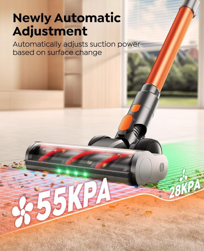 Cordless Vacuum Cleaner 50KPA/600W/65 Mins Cordless Stick Vacuum with Touch Screen, Anti-tangle&AUTO Mode,Wall Charging Powerful Handheld Vacuums for Home Carpet/Car/Pet Hair - Ideal for UK Homes