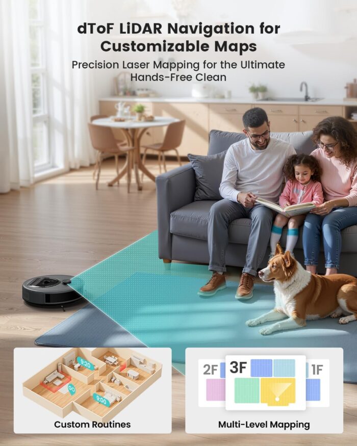 Lefant M330 Pro Robot Vacuum with Mop, 5000Pa, dToF Laser Navigation, 190° Obstacle Detection, Wi-Fi/Alexa Control, 150 Min Runtime, for Pet Hair, Light Grey