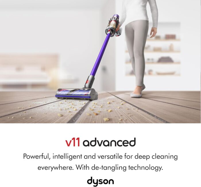 Dyson V11 Advanced cordless stick vacuum cleaner, 200 AW, 60min, Hair de-tangling (Nickel/Purple)