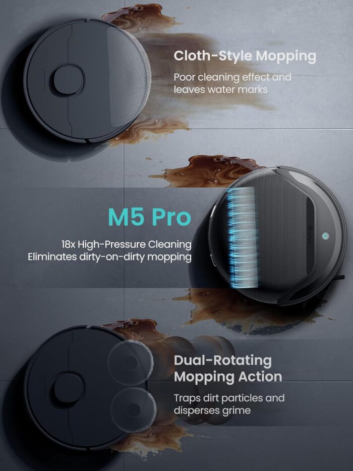 Lefant M5 Pro Robot Vacuum and Mop Cleaner, Auto All-In-One Station,18000Pa Suction, 75°C Self-Cleaning Roller Mop, dToF Laser Mapping & PSD 2.0 Obstacle Avoidance, Alexa/App, for Hard Floors Pet Hair