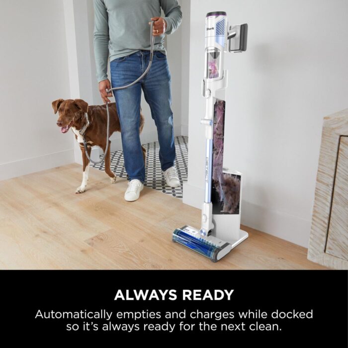 Shark Detect Clean & Empty Cordless Vacuum Cleaner with Auto-Empty System, Lightweight & Flexible Anti Hair Wrap Vacuum with Pet & Duster-Crevice Tools, 60 Mins Run-Time, Dock, Cloudy Blue IW4621UKT