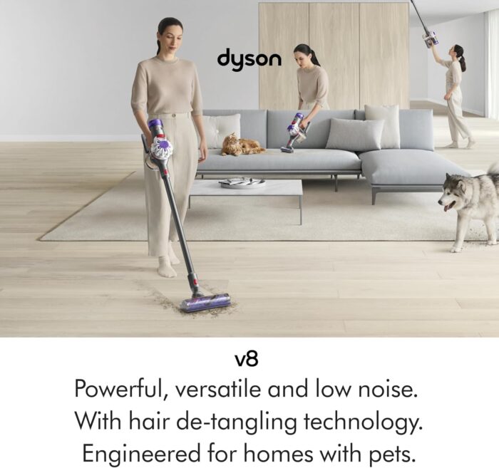 Dyson V8 Advanced Cordless Vacuum Cleaner, 130 AW, up to 40 min runtime, De-tangling Motorbar, removes Pet hair, cordless handheld