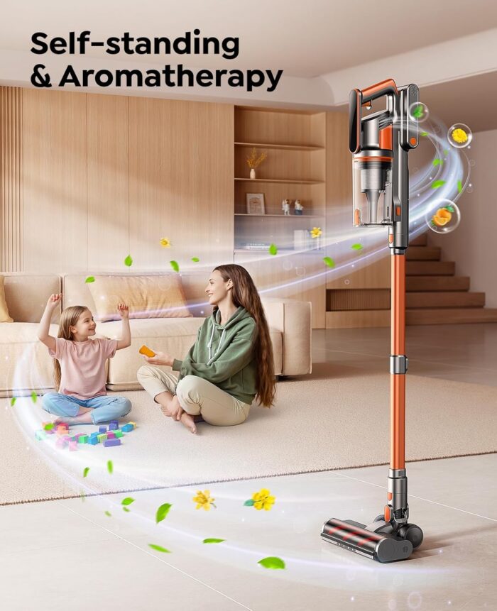 Cordless Vacuum Cleaner 50KPA/600W/65 Mins Cordless Stick Vacuum with Touch Screen, Anti-tangle&AUTO Mode,Wall Charging Powerful Handheld Vacuums for Home Carpet/Car/Pet Hair - Ideal for UK Homes