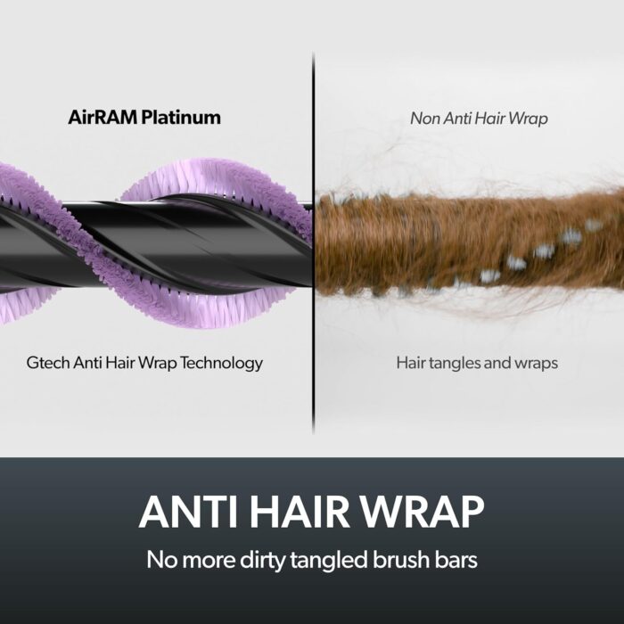 Gtech AirRAM Platinum AR46 Cordless Vacuum Cleaner - Includes Anti-Hair Wrap Brush Bar - Perfect for Carpet and Hardwood Floors - Rechargeable 22v Li-ion Battery - Lightweight (3.3 kgs.)