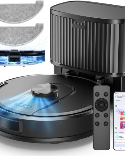 Vexilar Self-Emptying Robot Vacuum Cleaner with Mop, Laser Navigation, Up to 60 Days of Hands-Free Cleaning, 180 Mins Runtime, Strong 8000Pa Suction Robot Vacuum to Clean Floors, Carpets, and Pet Hair