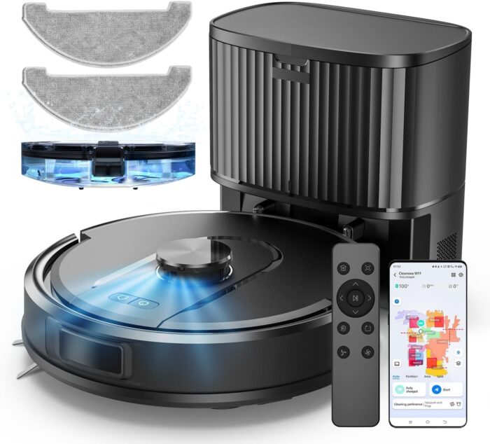 Vexilar Self-Emptying Robot Vacuum Cleaner with Mop, Laser Navigation, Up to 60 Days of Hands-Free Cleaning, 180 Mins Runtime, Strong 8000Pa Suction Robot Vacuum to Clean Floors, Carpets, and Pet Hair