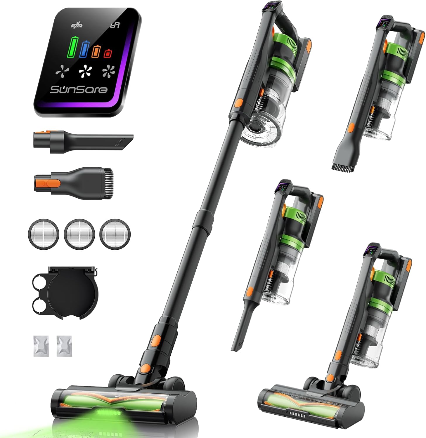 71L1ozsIULL._AC_SL1500 SunSare Cordless Vacuum Cleaner, 50KPa 600W 65Mins Stick Vacuum with Green Headlights, Aromatherapy, Anti-Tangle Rollor, 1.8L Upright Vacuum Cleaner for Pet Hair Carpets Hardwood Floors