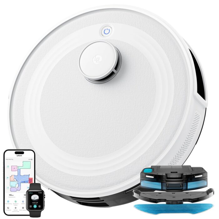 Lefant M2 Robot Vacuum Cleaner with Mop, Powerful 6000Pa Suction, dToF Laser Navigation, 2.4G/5G Wi-Fi, App/Alexa/Apple Watch Control, 140min Runtime, Ideal for Pet Hair, Carpets & Hard Floors