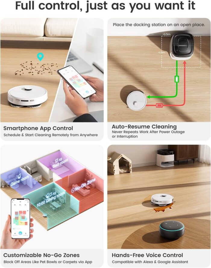 Lefant M3 Robot Vacuum Cleaner with Mop, Self-Emptying All-in-One Station, 12,000Pa Suction, dToF Laser Navigation, Dual-Spin Mops, 45°C Hot Water Auto-Wash & Air-Dry, Works on WiFi 2.4G & 5G