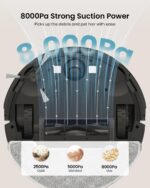 Vexilar Self-Emptying Robot Vacuum Cleaner with Mop, Laser Navigation, Up to 60 Days of Hands-Free Cleaning, 180 Mins Runtime, Strong 8000Pa Suction Robot Vacuum to Clean Floors, Carpets, and Pet Hair