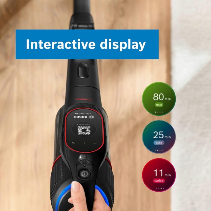 Bosch Unlimited 10 BCS1051GB Cordless Vacuum Cleaner with 100-Minute Runtime, Innovative MicroClean Technology, Including Sensor and TFT Display, Black