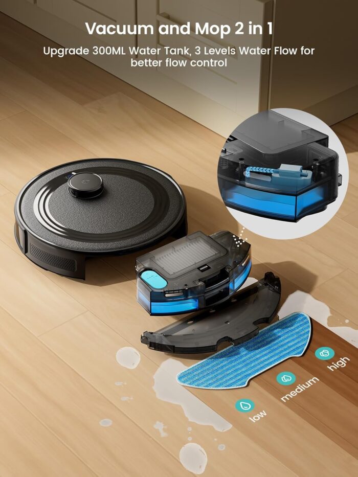 Lefant M2 Robot Vacuum Cleaner with Mop, Powerful 6000Pa Suction, dToF Laser Navigation, 2.4G/5G Wi-Fi, App/Alexa/Apple Watch Control, 140min Runtime, Ideal for Pet Hair, Carpets & Hard Floors
