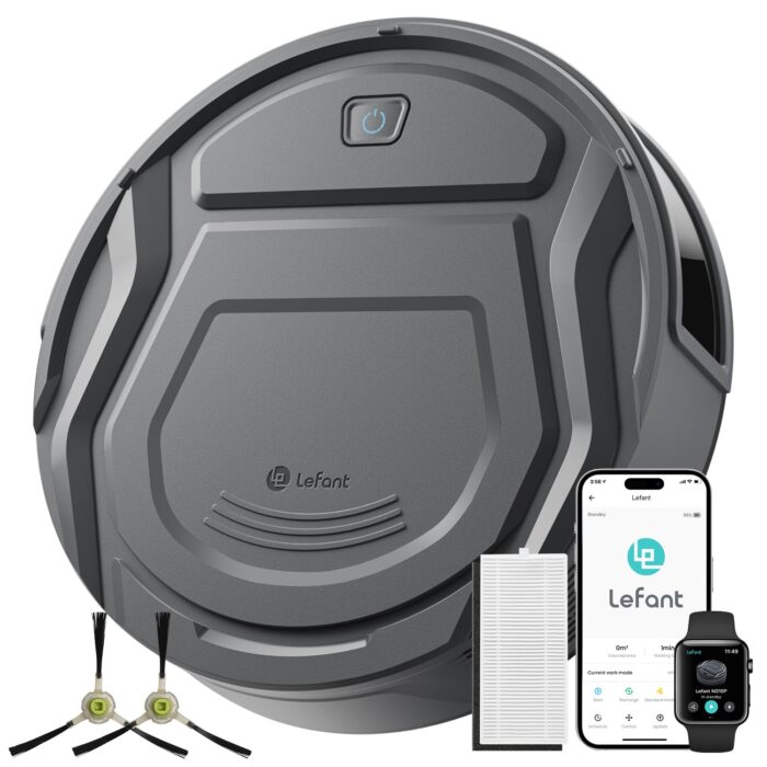 Lefant M330 Pro Robot Vacuum with Mop, 5000Pa, dToF Laser Navigation, 190° Obstacle Detection, Wi-Fi/Alexa Control, 150 Min Runtime, for Pet Hair, Light Grey