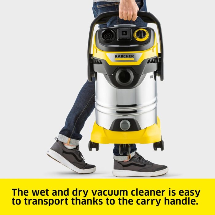 Kärcher Wet and Dry vacuum cleaner WD 6 P Premium, blower function, 1,300 W, stainless steel container: 30 l, suction hose: 2.2 m, extension hose, power outlet, drain screw, floor and crevice nozzle