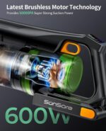 SunSare Cordless Vacuum Cleaner, 50KPa 600W 65Mins Stick Vacuum with Green Headlights, Aromatherapy, Anti-Tangle Rollor, 1.8L Upright Vacuum Cleaner for Pet Hair Carpets Hardwood Floors