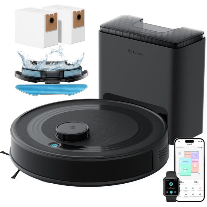 Lefant M5 Pro Robot Vacuum and Mop Cleaner, Auto All-In-One Station,18000Pa Suction, 75°C Self-Cleaning Roller Mop, dToF Laser Mapping & PSD 2.0 Obstacle Avoidance, Alexa/App, for Hard Floors Pet Hair