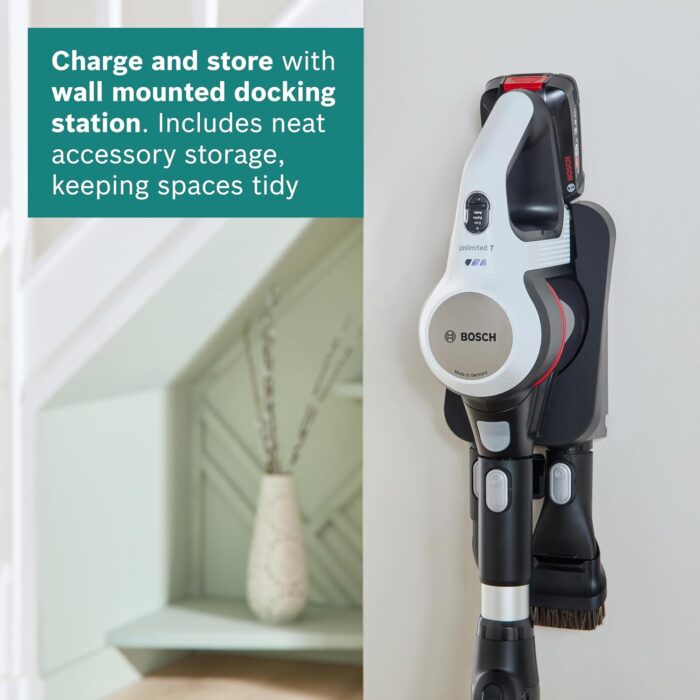 Bosch Unlimited 7 BCS712GB ProHome MultiUse Lightweight Cordless Vacuum Cleaner with Flex Tube, Quick Charger & Accessories, 2 Batteries 80 minutes runtime - White
