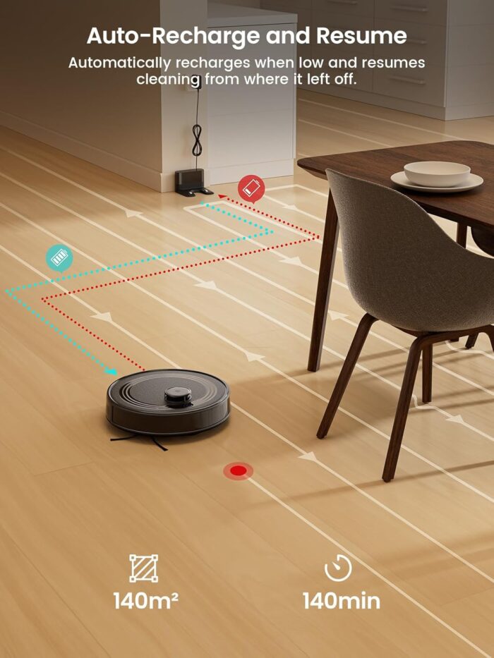 Lefant M2 Robot Vacuum Cleaner with Mop, Powerful 6000Pa Suction, dToF Laser Navigation, 2.4G/5G Wi-Fi, App/Alexa/Apple Watch Control, 140min Runtime, Ideal for Pet Hair, Carpets & Hard Floors