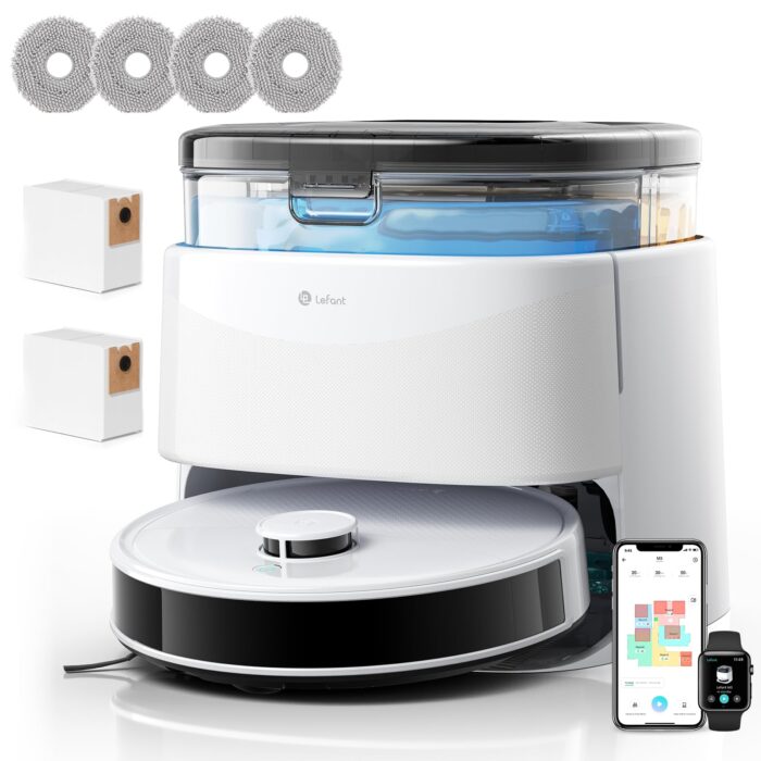 Lefant M5 Pro Robot Vacuum and Mop Cleaner, Auto All-In-One Station,18000Pa Suction, 75°C Self-Cleaning Roller Mop, dToF Laser Mapping & PSD 2.0 Obstacle Avoidance, Alexa/App, for Hard Floors Pet Hair