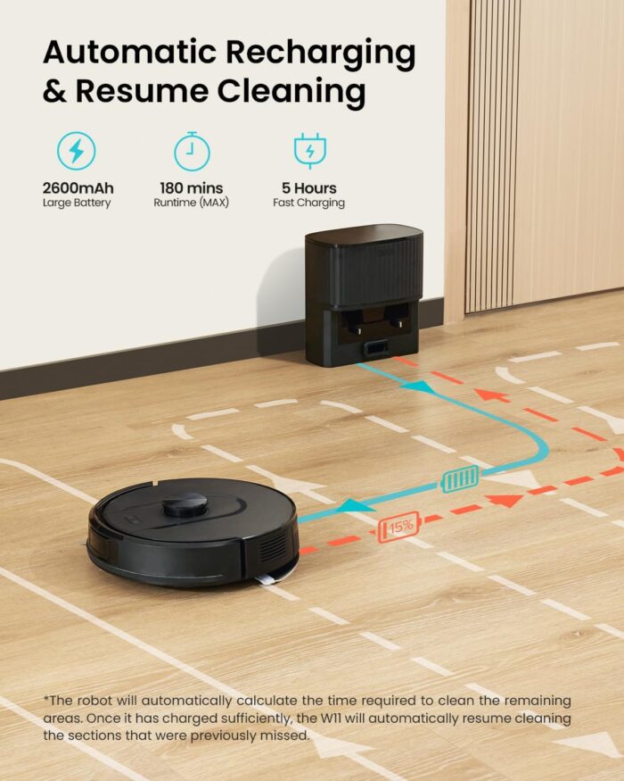 Vexilar Self-Emptying Robot Vacuum Cleaner with Mop, Laser Navigation, Up to 60 Days of Hands-Free Cleaning, 180 Mins Runtime, Strong 8000Pa Suction Robot Vacuum to Clean Floors, Carpets, and Pet Hair