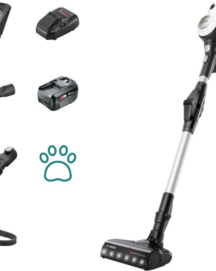 Bosch Unlimited 7 BCS712GB ProHome MultiUse Lightweight Cordless Vacuum Cleaner with Flex Tube, Quick Charger & Accessories, 2 Batteries 80 minutes runtime - White