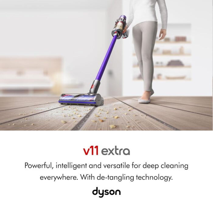 Dyson V11 Extra Cordless Stick Vacuum Cleaner, 158 AW, 60min, Hair de-tangling (Nickel/Red)