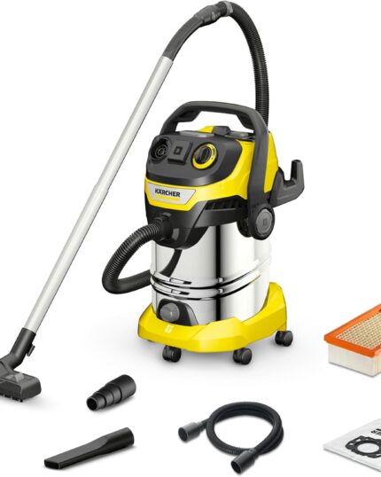 Kärcher Wet and Dry vacuum cleaner WD 6 P Premium, blower function, 1,300 W, stainless steel container: 30 l, suction hose: 2.2 m, extension hose, power outlet, drain screw, floor and crevice nozzle