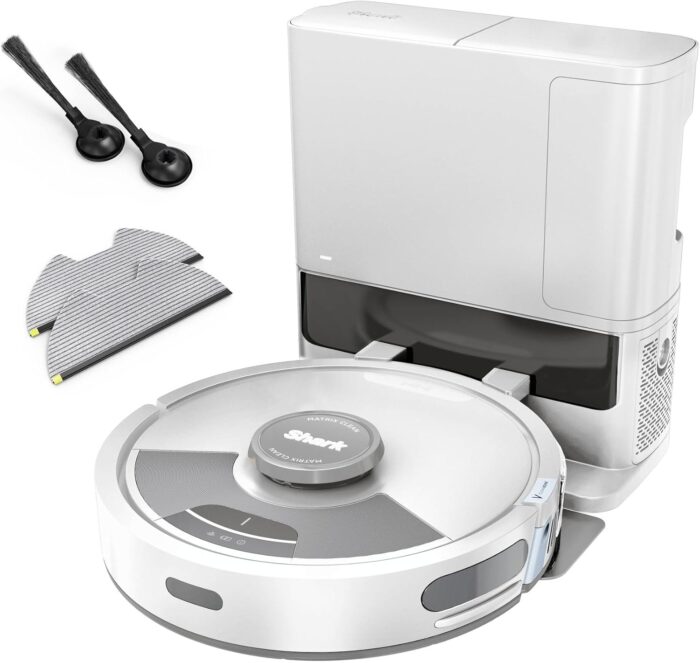 Shark Matrix Plus 2-in-1 Robot Vacuum and Mop with Self-charging Base - Deep-cleans Carpets, Hard Floors and Pet Hair - 3D LiDAR Navigation - Wi-Fi/App - 2 Pads and 2 Brushes incl. - Grey