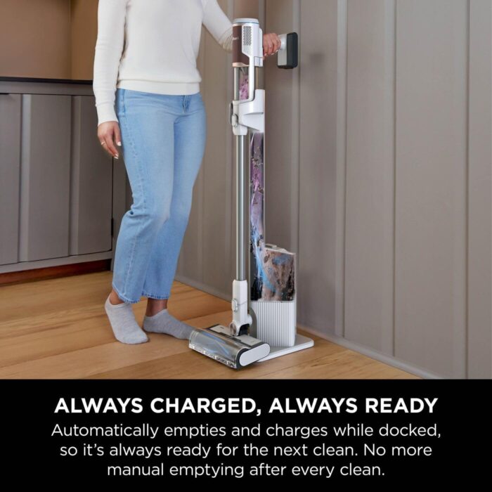 Shark Clean & Empty Cordless Vacuum Cleaner with Auto-Empty System, Lightweight Anti Hair Wrap Vacuum with Pet & Crevice Tools, 40 Mins, Charging Dock, LED Headlights, White,Mohogany, BU3521UKTSB