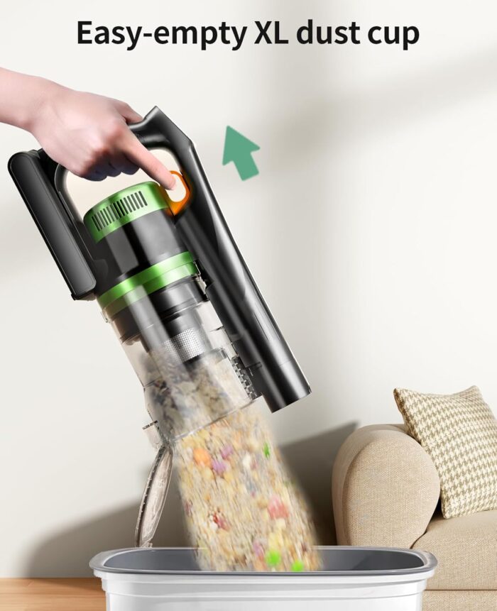 SunSare Cordless Vacuum Cleaner, 50KPa 600W 65Mins Stick Vacuum with Green Headlights, Aromatherapy, Anti-Tangle Rollor, 1.8L Upright Vacuum Cleaner for Pet Hair Carpets Hardwood Floors