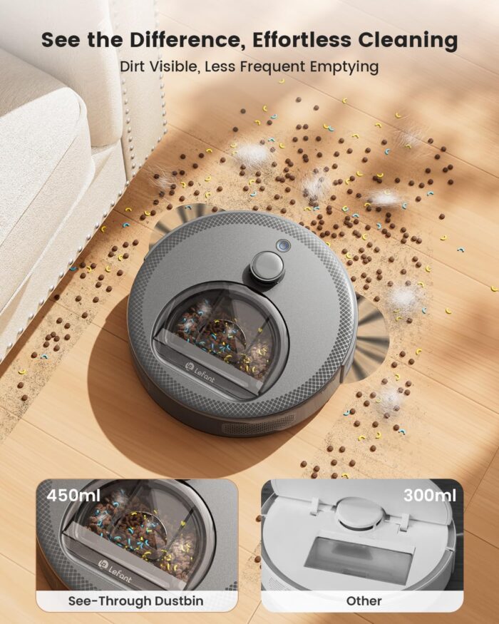 Lefant M330 Pro Robot Vacuum with Mop, 5000Pa, dToF Laser Navigation, 190° Obstacle Detection, Wi-Fi/Alexa Control, 150 Min Runtime, for Pet Hair, Light Grey