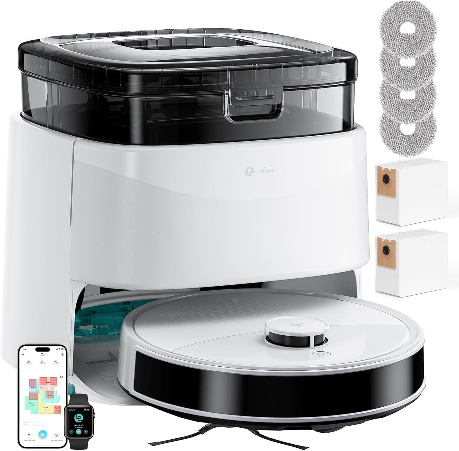 71uM0gRX3SL._AC_SL1500 Lefant M3 Robot Vacuum Cleaner with Mop, Self-Emptying All-in-One Station, 12,000Pa Suction, dToF Laser Navigation, Dual-Spin Mops, 45°C Hot Water Auto-Wash & Air-Dry, Works on WiFi 2.4G & 5G